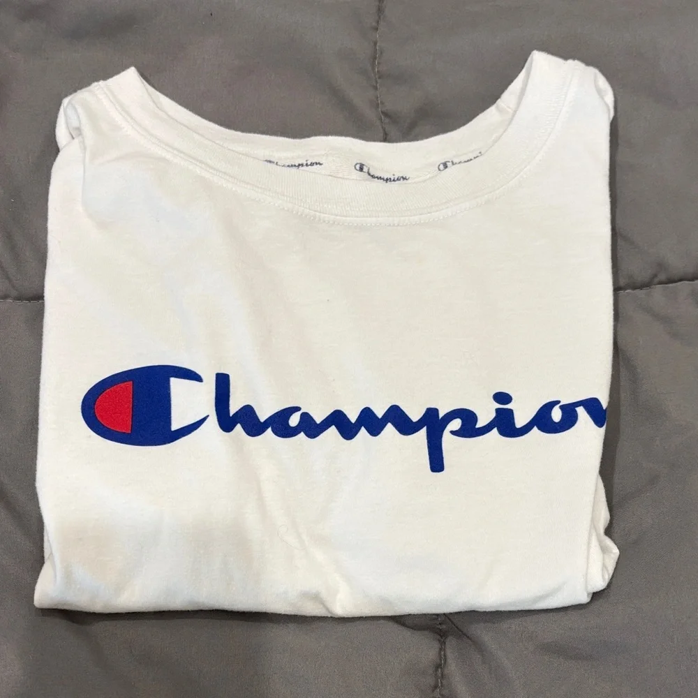 Champion White Crop Top with Blue Logo - Picture 6 of 6
